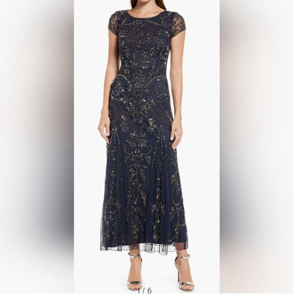Beaded Mesh Column Gown- PISARRO NIGHTS size 8
